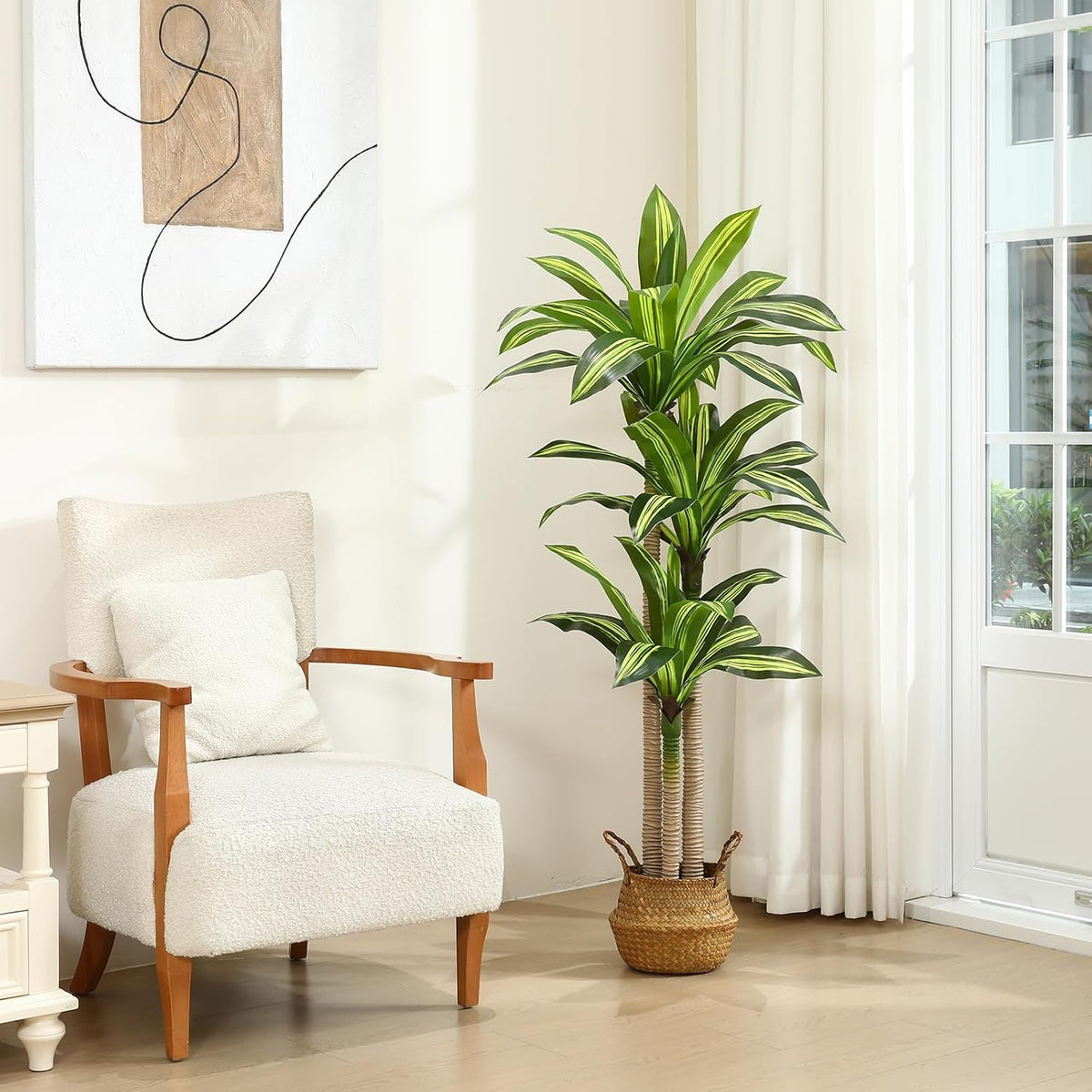 5 Ft Artificial Dracaena Tree，Faux Plants Indoor with Basket