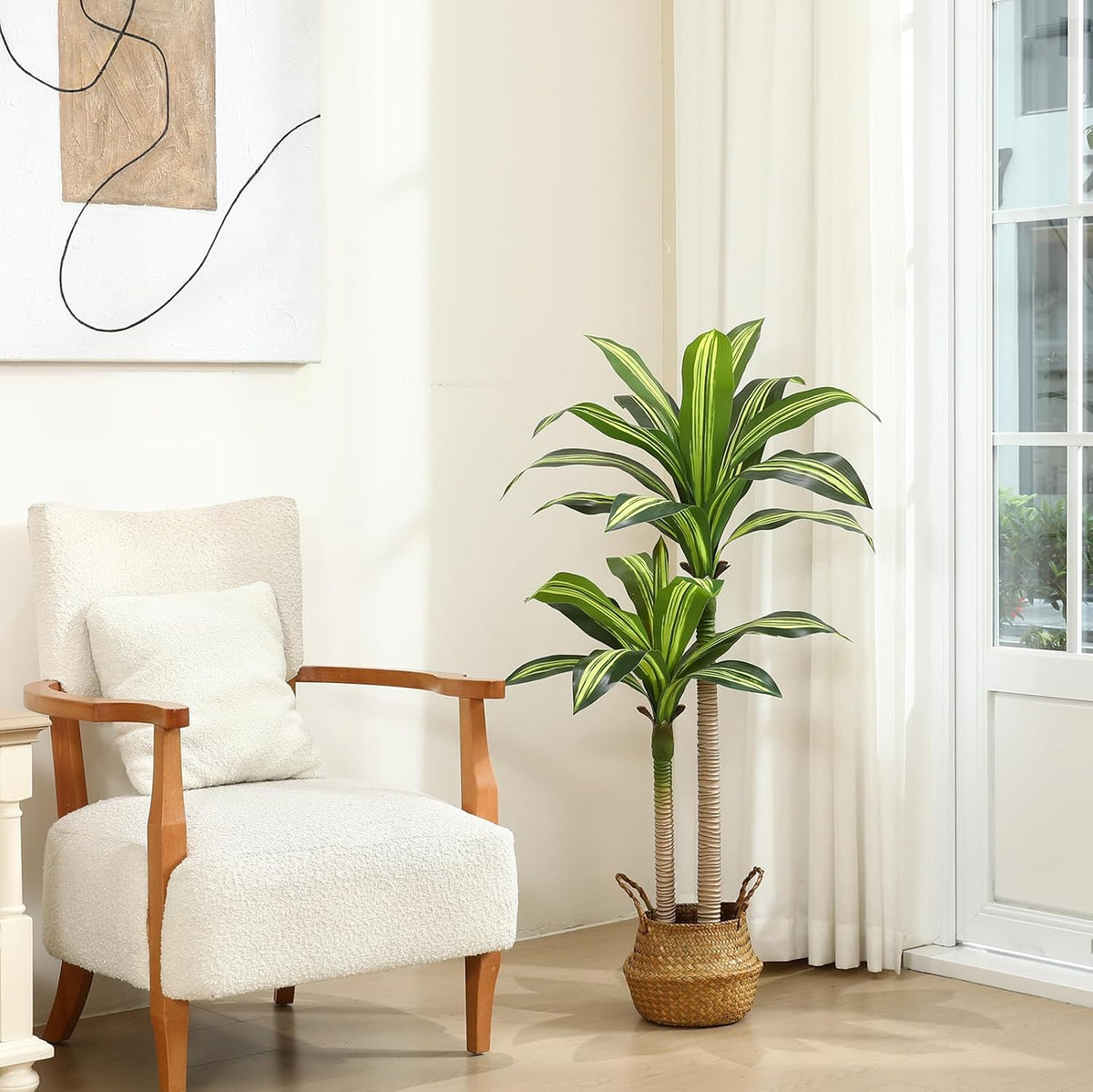 5 Ft Artificial Dracaena Tree，Faux Plants Indoor with Basket