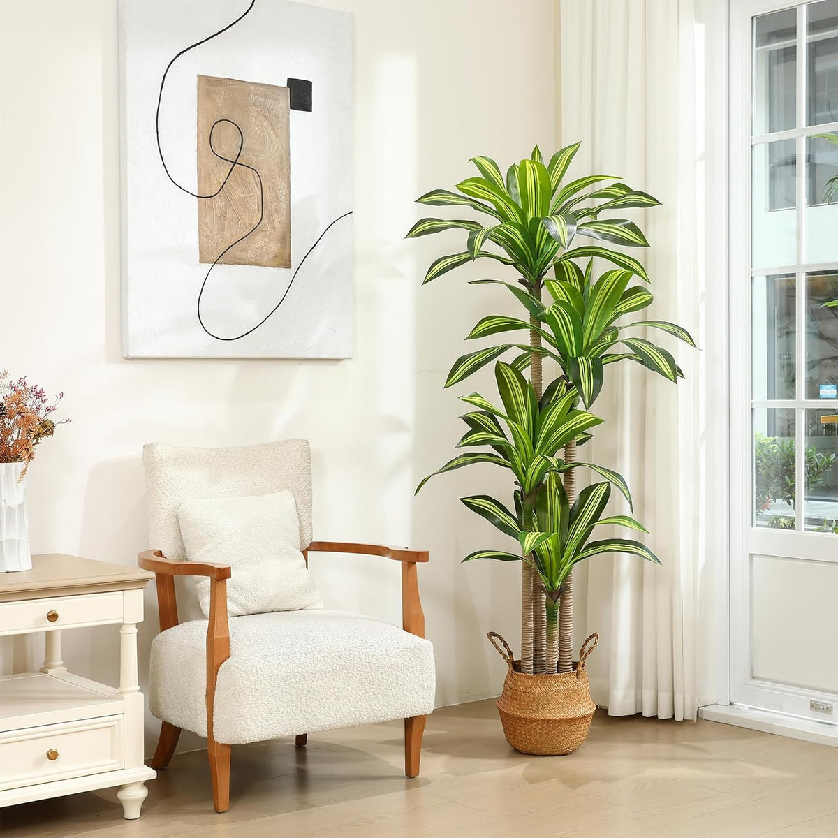 5 Ft Artificial Dracaena Tree，Faux Plants Indoor with Basket