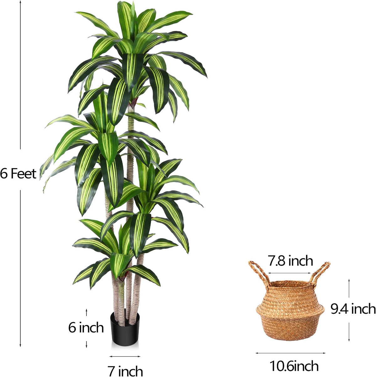 5 Ft Artificial Dracaena Tree，Faux Plants Indoor with Basket
