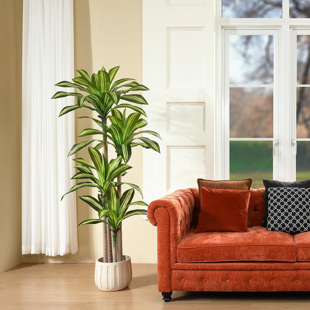 5 Ft Artificial Dracaena Tree，Faux Plants Indoor with Basket