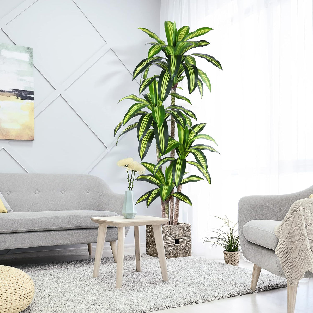 5 Ft Artificial Dracaena Tree，Faux Plants Indoor with Basket