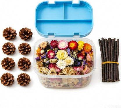 Natural Pet Nest Decorations for Small Pets, Hamster & Rabbit Chew Toys Set with Dried Flowers, Apple Sticks & Pine Cones, Pet-Friendly, Helps Adapt to New Environment & Relieve Stress