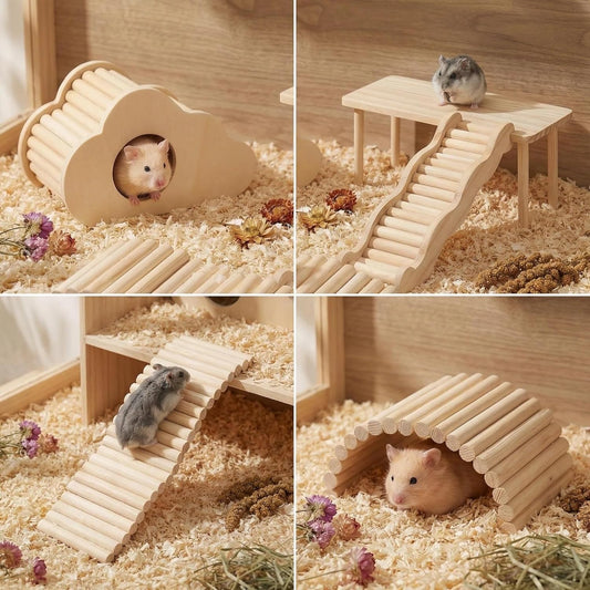 Hamster Platforms Wooden Ladder Bendy Bridge Fence Hidden Play House