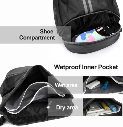 Sports Drawstring Backpack - Swim Gym Bag for Women and Men | String Bag with Shoes Compartment & Wet Proof Pocket, Adjustable Wider Shoulder Strap, For Soccer, Basketball
