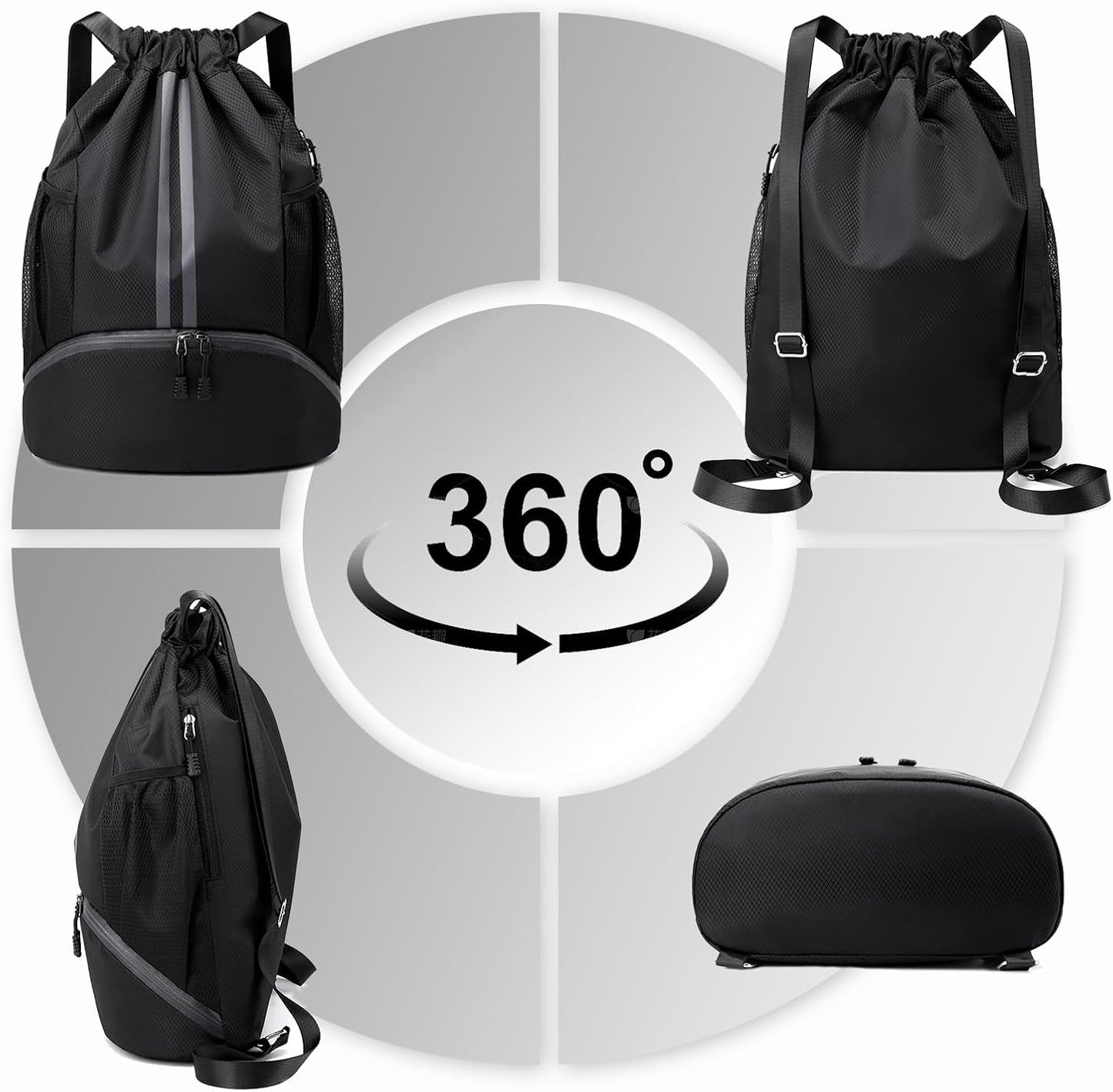 Sports Drawstring Backpack - Swim Gym Bag for Women and Men | String Bag with Shoes Compartment & Wet Proof Pocket, Adjustable Wider Shoulder Strap, For Soccer, Basketball