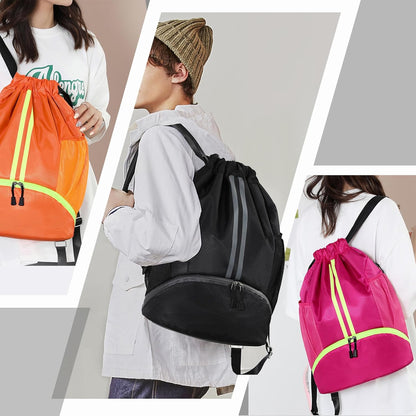 Sports Drawstring Backpack - Swim Gym Bag for Women and Men | String Bag with Shoes Compartment & Wet Proof Pocket, Adjustable Wider Shoulder Strap, For Soccer, Basketball