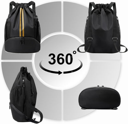 Sports Drawstring Backpack - Swim Gym Bag for Women and Men | String Bag with Shoes Compartment & Wet Proof Pocket, Adjustable Wider Shoulder Strap, For Soccer, Basketball