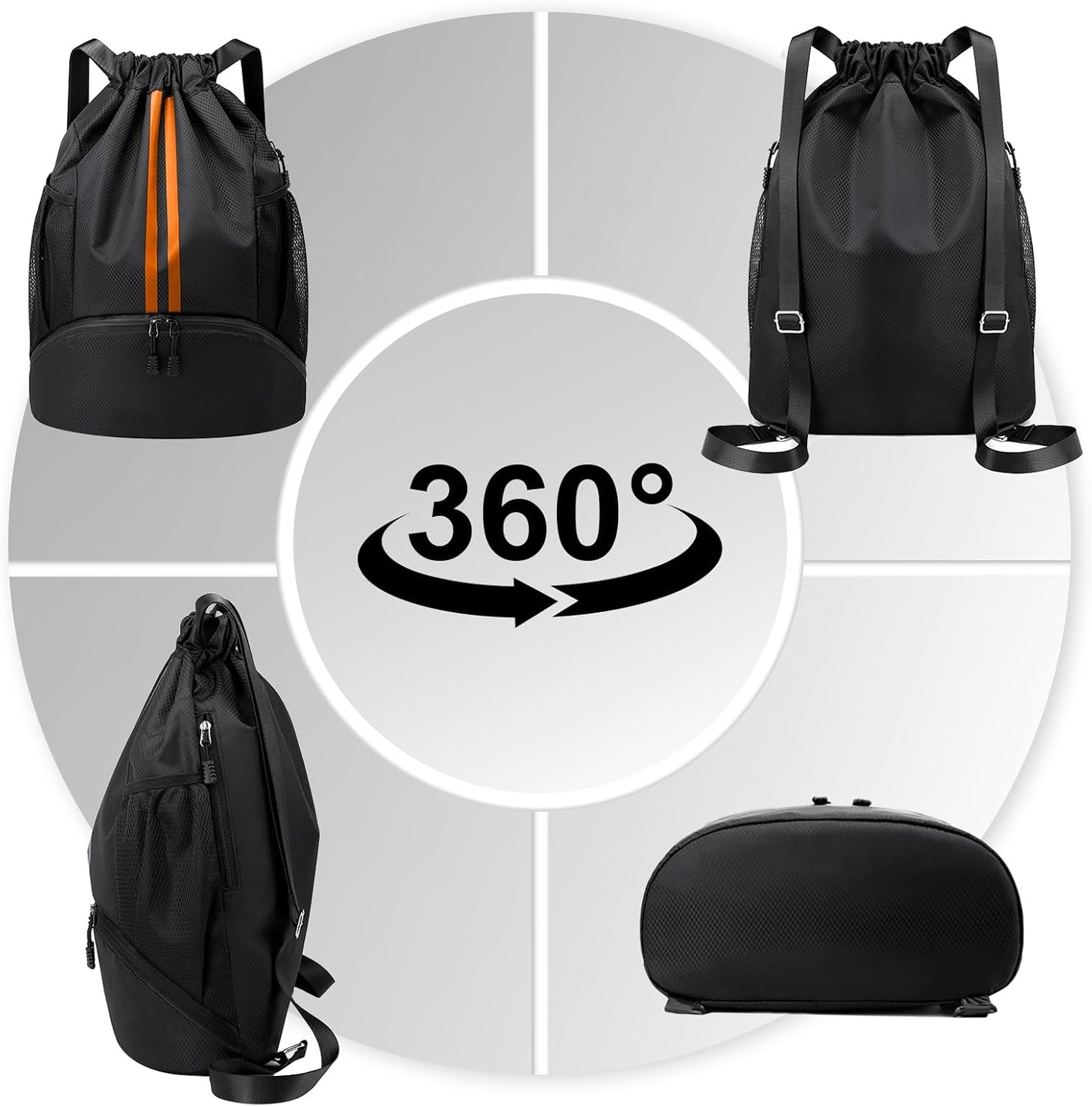 Sports Drawstring Backpack - Swim Gym Bag for Women and Men | String Bag with Shoes Compartment & Wet Proof Pocket, Adjustable Wider Shoulder Strap, For Soccer, Basketball