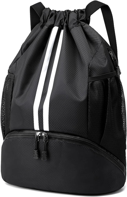 Sports Drawstring Backpack - Swim Gym Bag for Women and Men | String Bag with Shoes Compartment & Wet Proof Pocket, Adjustable Wider Shoulder Strap, For Soccer, Basketball