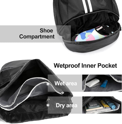 Sports Drawstring Backpack - Swim Gym Bag for Women and Men | String Bag with Shoes Compartment & Wet Proof Pocket, Adjustable Wider Shoulder Strap, For Soccer, Basketball