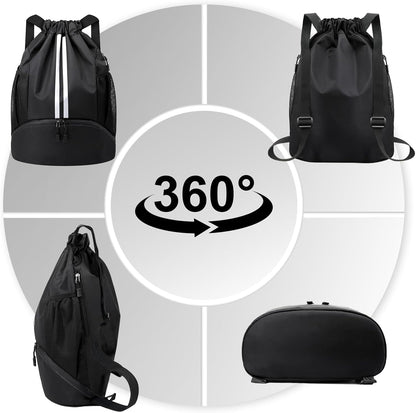 Sports Drawstring Backpack - Swim Gym Bag for Women and Men | String Bag with Shoes Compartment & Wet Proof Pocket, Adjustable Wider Shoulder Strap, For Soccer, Basketball
