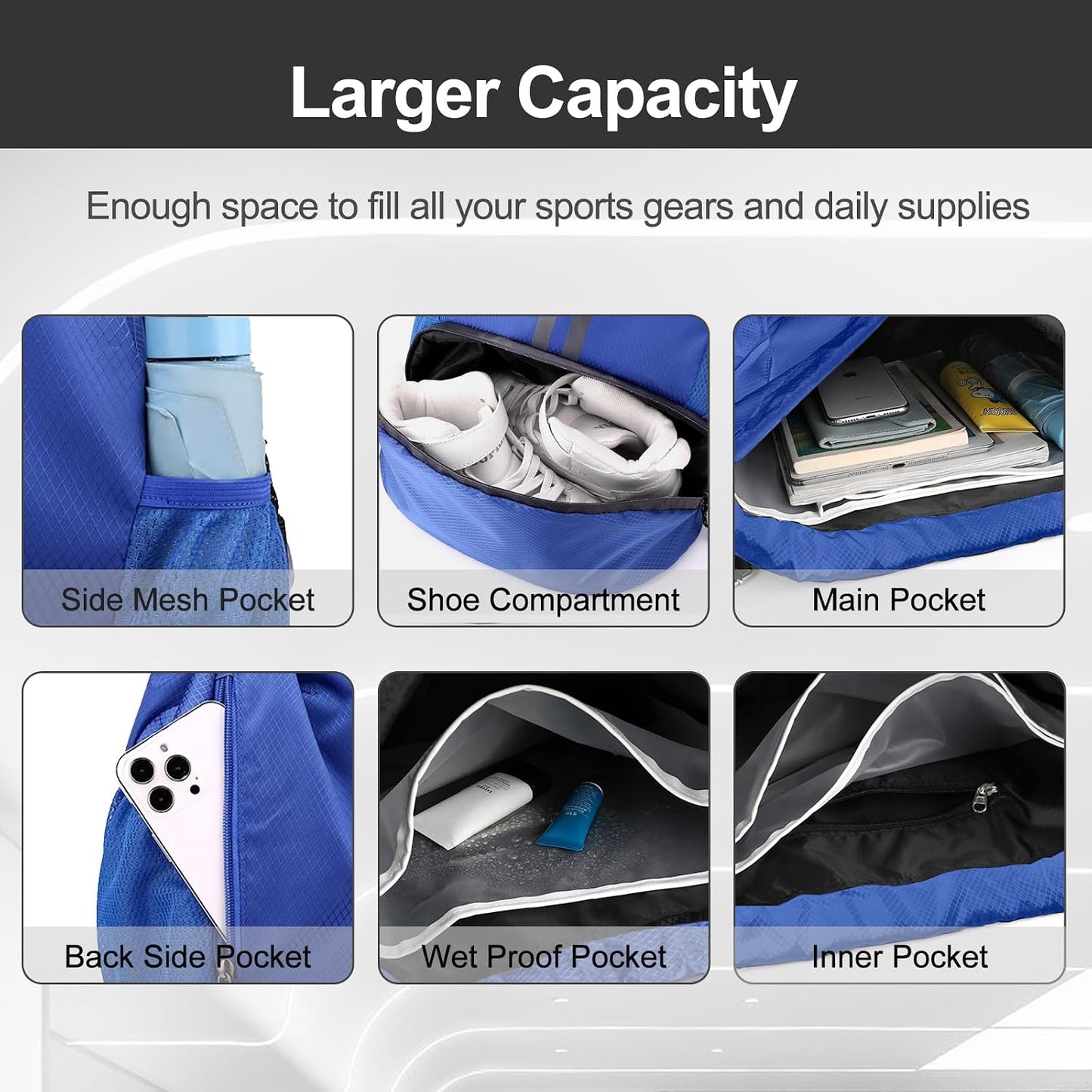 Sports Drawstring Backpack - Swim Gym Bag for Women and Men | String Bag with Shoes Compartment & Wet Proof Pocket, Adjustable Wider Shoulder Strap, For Soccer, Basketball