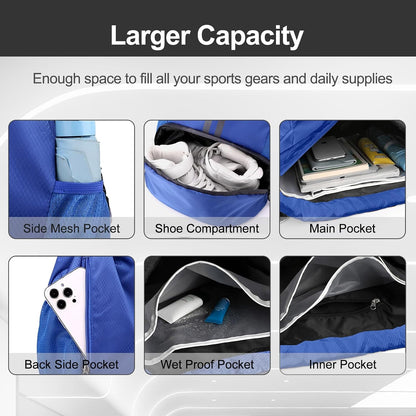 Sports Drawstring Backpack - Swim Gym Bag for Women and Men | String Bag with Shoes Compartment & Wet Proof Pocket, Adjustable Wider Shoulder Strap, For Soccer, Basketball