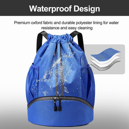 Sports Drawstring Backpack - Swim Gym Bag for Women and Men | String Bag with Shoes Compartment & Wet Proof Pocket, Adjustable Wider Shoulder Strap, For Soccer, Basketball