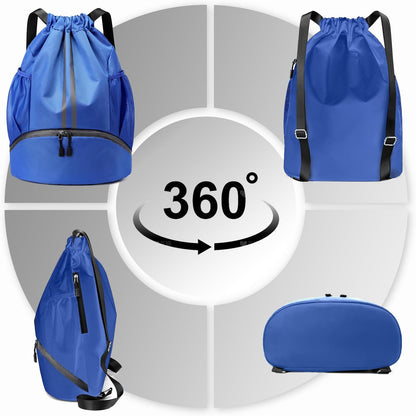 Sports Drawstring Backpack - Swim Gym Bag for Women and Men | String Bag with Shoes Compartment & Wet Proof Pocket, Adjustable Wider Shoulder Strap, For Soccer, Basketball