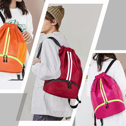 Sports Drawstring Backpack - Swim Gym Bag for Women and Men | String Bag with Shoes Compartment & Wet Proof Pocket, Adjustable Wider Shoulder Strap, For Soccer, Basketball