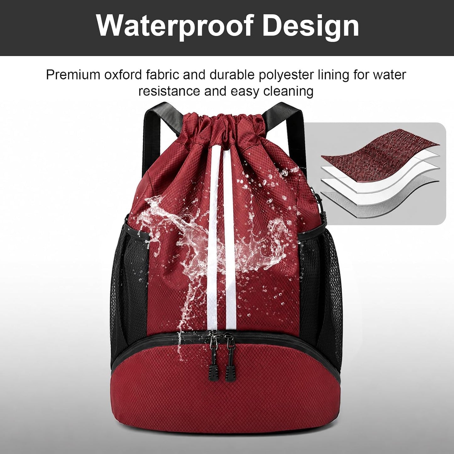 Sports Drawstring Backpack - Swim Gym Bag for Women and Men | String Bag with Shoes Compartment & Wet Proof Pocket, Adjustable Wider Shoulder Strap, For Soccer, Basketball