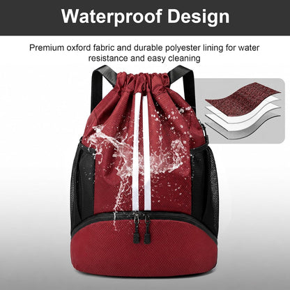 Sports Drawstring Backpack - Swim Gym Bag for Women and Men | String Bag with Shoes Compartment & Wet Proof Pocket, Adjustable Wider Shoulder Strap, For Soccer, Basketball