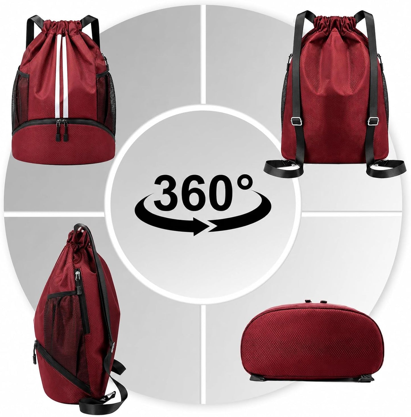 Sports Drawstring Backpack - Swim Gym Bag for Women and Men | String Bag with Shoes Compartment & Wet Proof Pocket, Adjustable Wider Shoulder Strap, For Soccer, Basketball