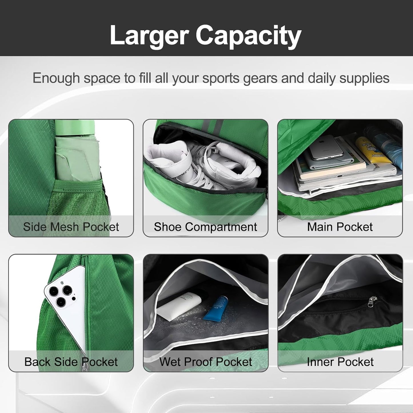 Sports Drawstring Backpack - Swim Gym Bag for Women and Men | String Bag with Shoes Compartment & Wet Proof Pocket, Adjustable Wider Shoulder Strap, For Soccer, Basketball