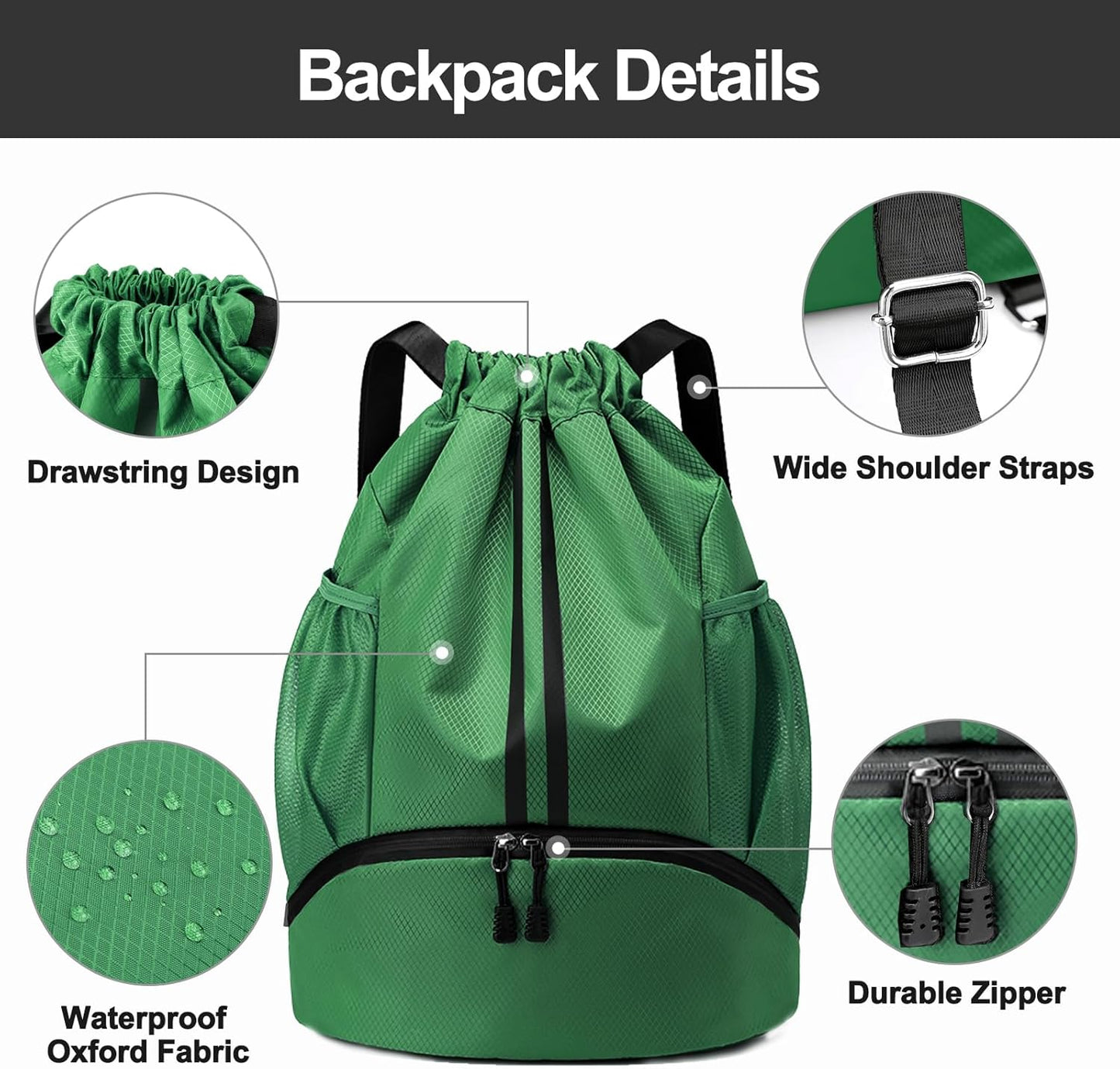 Sports Drawstring Backpack - Swim Gym Bag for Women and Men | String Bag with Shoes Compartment & Wet Proof Pocket, Adjustable Wider Shoulder Strap, For Soccer, Basketball