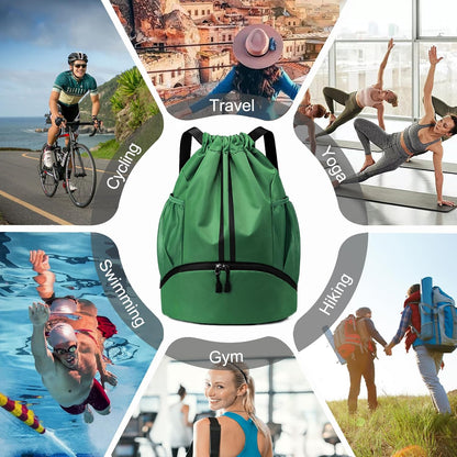 Sports Drawstring Backpack - Swim Gym Bag for Women and Men | String Bag with Shoes Compartment & Wet Proof Pocket, Adjustable Wider Shoulder Strap, For Soccer, Basketball