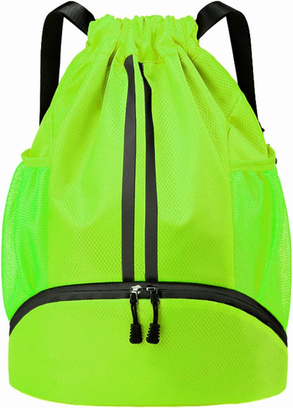 Sports Drawstring Backpack - Swim Gym Bag for Women and Men | String Bag with Shoes Compartment & Wet Proof Pocket, Adjustable Wider Shoulder Strap, For Soccer, Basketball
