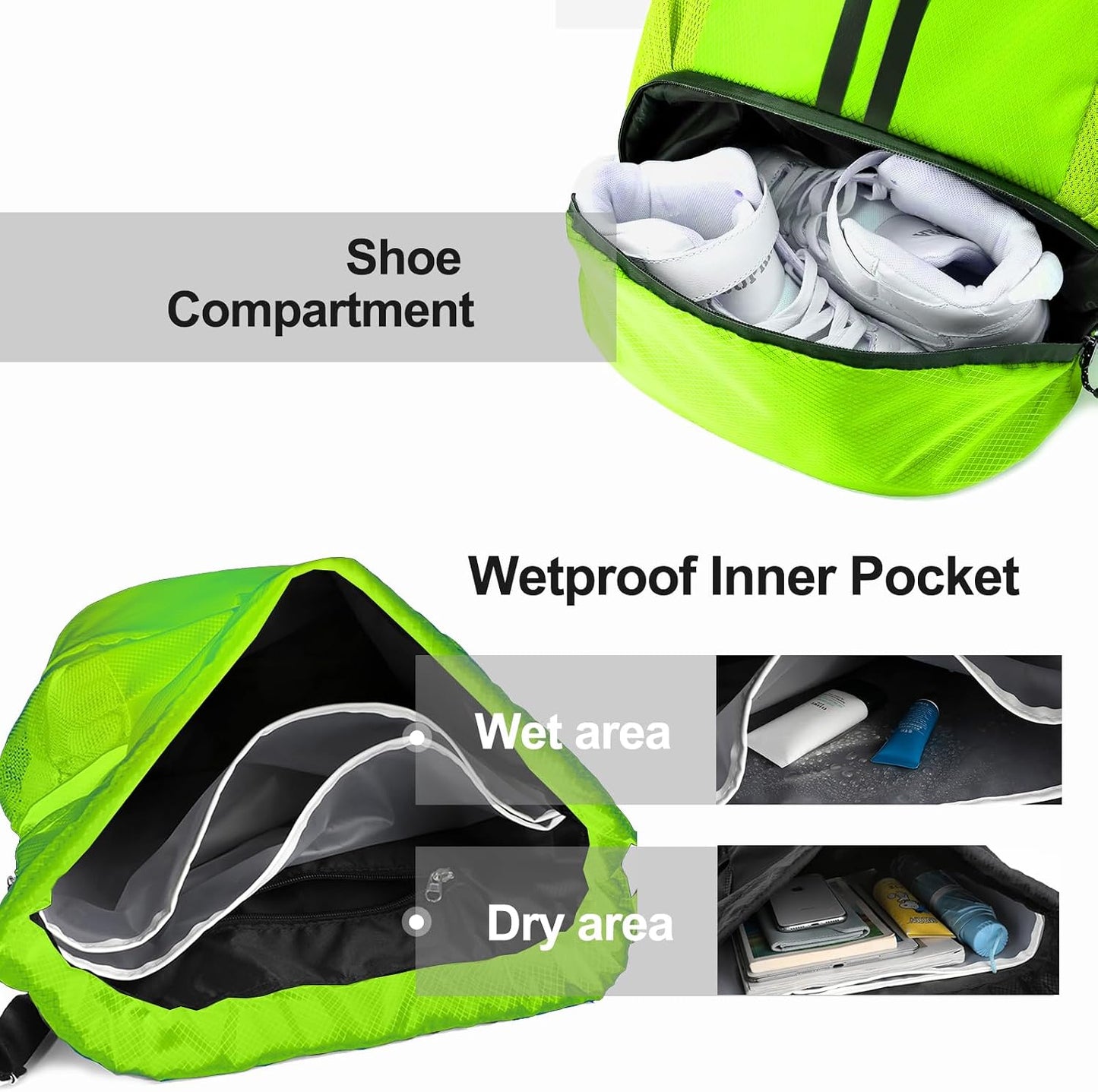Sports Drawstring Backpack - Swim Gym Bag for Women and Men | String Bag with Shoes Compartment & Wet Proof Pocket, Adjustable Wider Shoulder Strap, For Soccer, Basketball