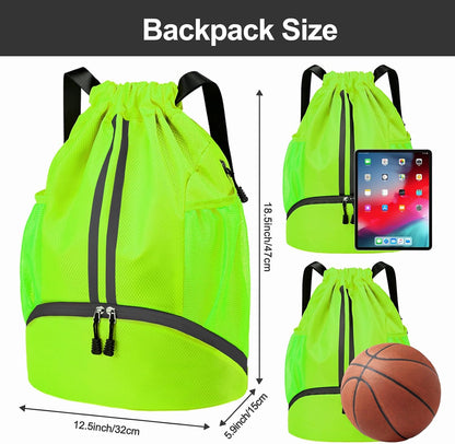 Sports Drawstring Backpack - Swim Gym Bag for Women and Men | String Bag with Shoes Compartment & Wet Proof Pocket, Adjustable Wider Shoulder Strap, For Soccer, Basketball