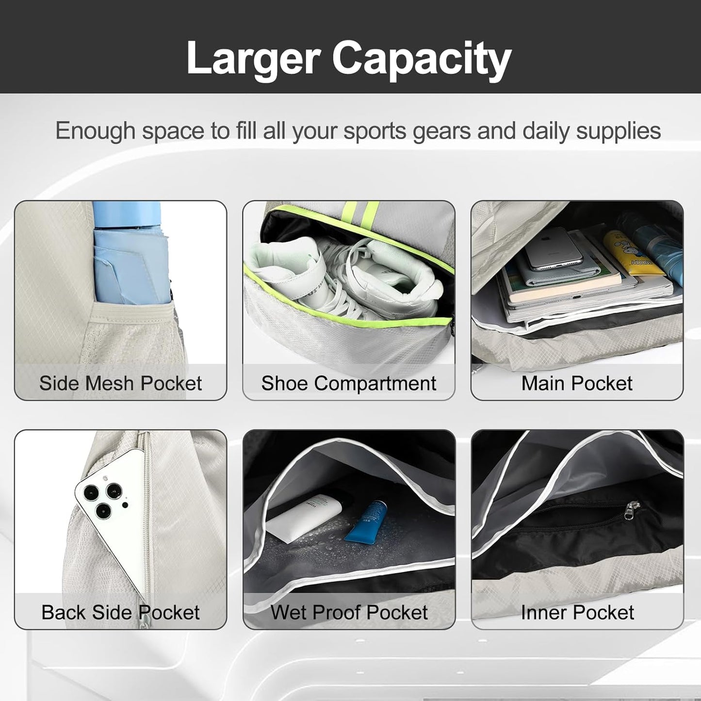 Sports Drawstring Backpack - Swim Gym Bag for Women and Men | String Bag with Shoes Compartment & Wet Proof Pocket, Adjustable Wider Shoulder Strap, For Soccer, Basketball