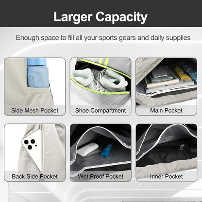 Sports Drawstring Backpack - Swim Gym Bag for Women and Men | String Bag with Shoes Compartment & Wet Proof Pocket, Adjustable Wider Shoulder Strap, For Soccer, Basketball