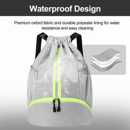 Sports Drawstring Backpack - Swim Gym Bag for Women and Men | String Bag with Shoes Compartment & Wet Proof Pocket, Adjustable Wider Shoulder Strap, For Soccer, Basketball