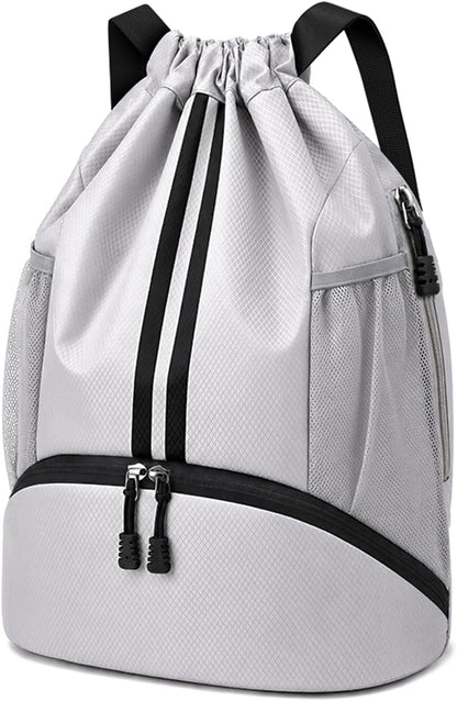 Sports Drawstring Backpack - Swim Gym Bag for Women and Men | String Bag with Shoes Compartment & Wet Proof Pocket, Adjustable Wider Shoulder Strap, For Soccer, Basketball