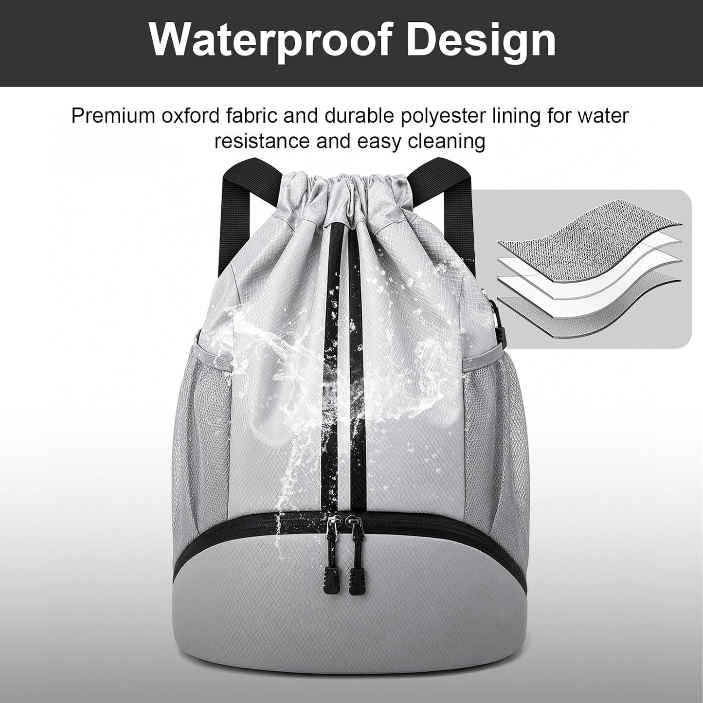 Sports Drawstring Backpack - Swim Gym Bag for Women and Men | String Bag with Shoes Compartment & Wet Proof Pocket, Adjustable Wider Shoulder Strap, For Soccer, Basketball