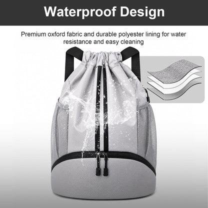 Sports Drawstring Backpack - Swim Gym Bag for Women and Men | String Bag with Shoes Compartment & Wet Proof Pocket, Adjustable Wider Shoulder Strap, For Soccer, Basketball