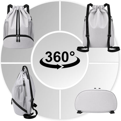 Sports Drawstring Backpack - Swim Gym Bag for Women and Men | String Bag with Shoes Compartment & Wet Proof Pocket, Adjustable Wider Shoulder Strap, For Soccer, Basketball
