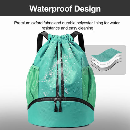 Sports Drawstring Backpack - Swim Gym Bag for Women and Men | String Bag with Shoes Compartment & Wet Proof Pocket, Adjustable Wider Shoulder Strap, For Soccer, Basketball