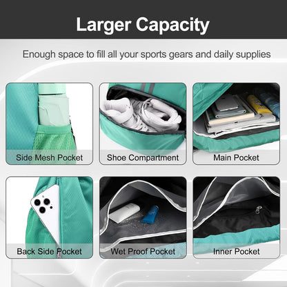 Sports Drawstring Backpack - Swim Gym Bag for Women and Men | String Bag with Shoes Compartment & Wet Proof Pocket, Adjustable Wider Shoulder Strap, For Soccer, Basketball