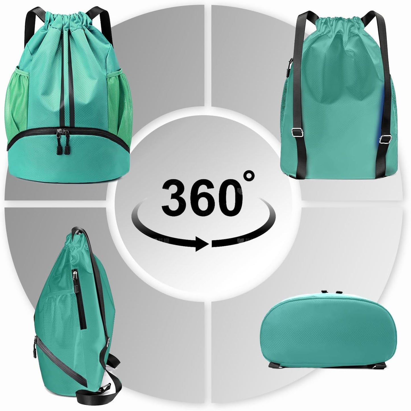 Sports Drawstring Backpack - Swim Gym Bag for Women and Men | String Bag with Shoes Compartment & Wet Proof Pocket, Adjustable Wider Shoulder Strap, For Soccer, Basketball