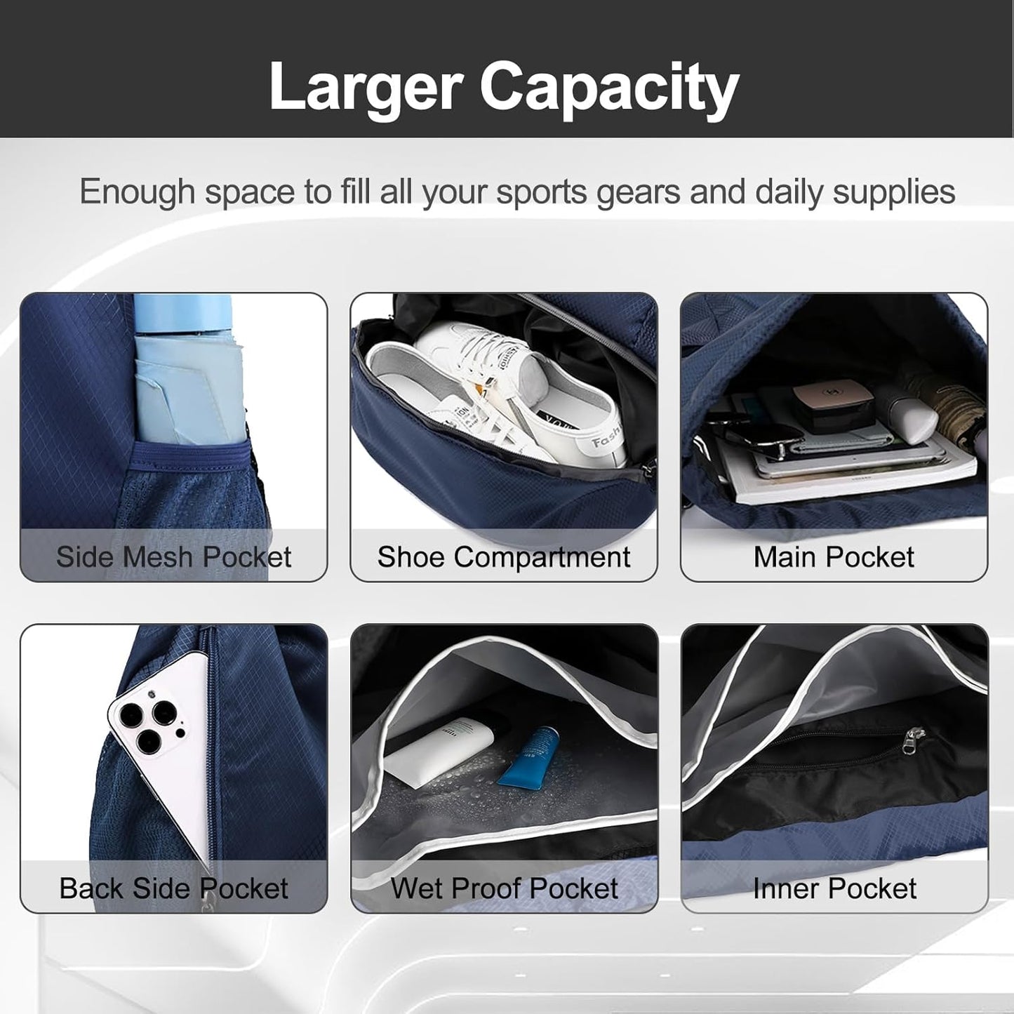 Sports Drawstring Backpack - Swim Gym Bag for Women and Men | String Bag with Shoes Compartment & Wet Proof Pocket, Adjustable Wider Shoulder Strap, For Soccer, Basketball