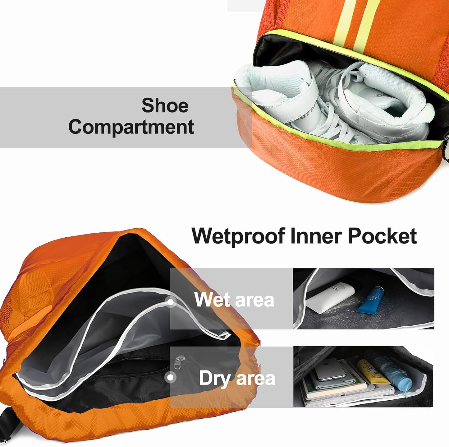 Sports Drawstring Backpack - Swim Gym Bag for Women and Men | String Bag with Shoes Compartment & Wet Proof Pocket, Adjustable Wider Shoulder Strap, For Soccer, Basketball
