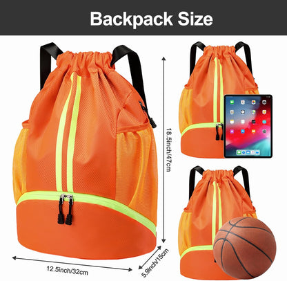 Sports Drawstring Backpack - Swim Gym Bag for Women and Men | String Bag with Shoes Compartment & Wet Proof Pocket, Adjustable Wider Shoulder Strap, For Soccer, Basketball