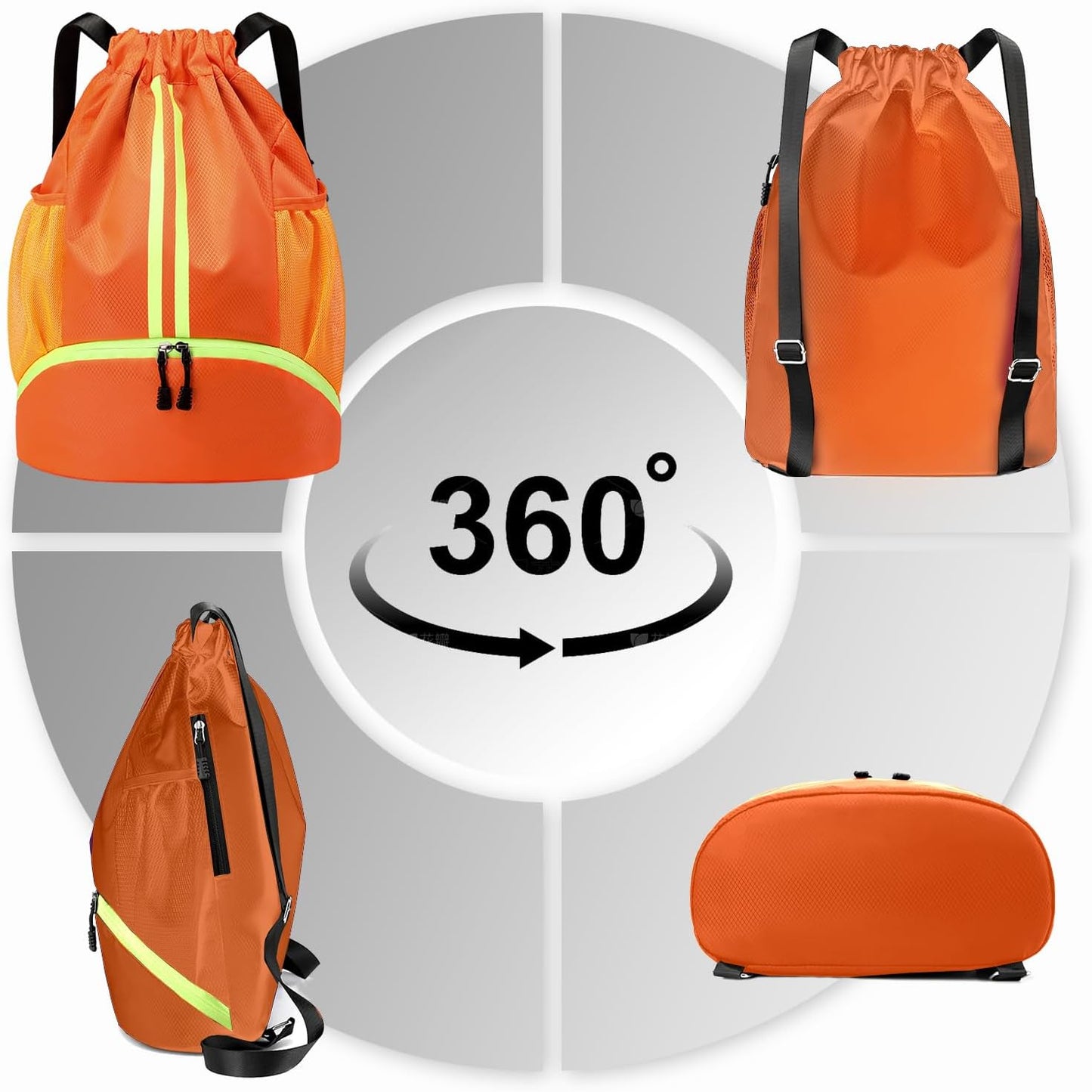 Sports Drawstring Backpack - Swim Gym Bag for Women and Men | String Bag with Shoes Compartment & Wet Proof Pocket, Adjustable Wider Shoulder Strap, For Soccer, Basketball