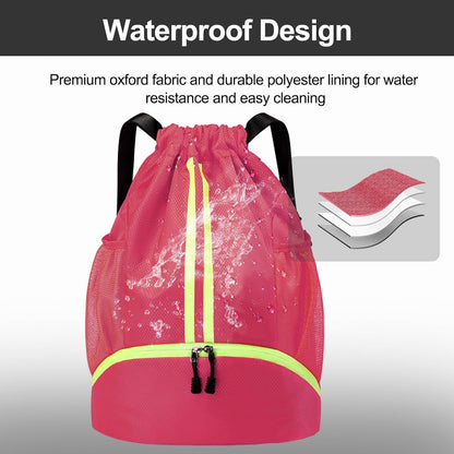 Sports Drawstring Backpack - Swim Gym Bag for Women and Men | String Bag with Shoes Compartment & Wet Proof Pocket, Adjustable Wider Shoulder Strap, For Soccer, Basketball