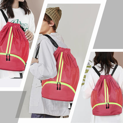 Sports Drawstring Backpack - Swim Gym Bag for Women and Men | String Bag with Shoes Compartment & Wet Proof Pocket, Adjustable Wider Shoulder Strap, For Soccer, Basketball