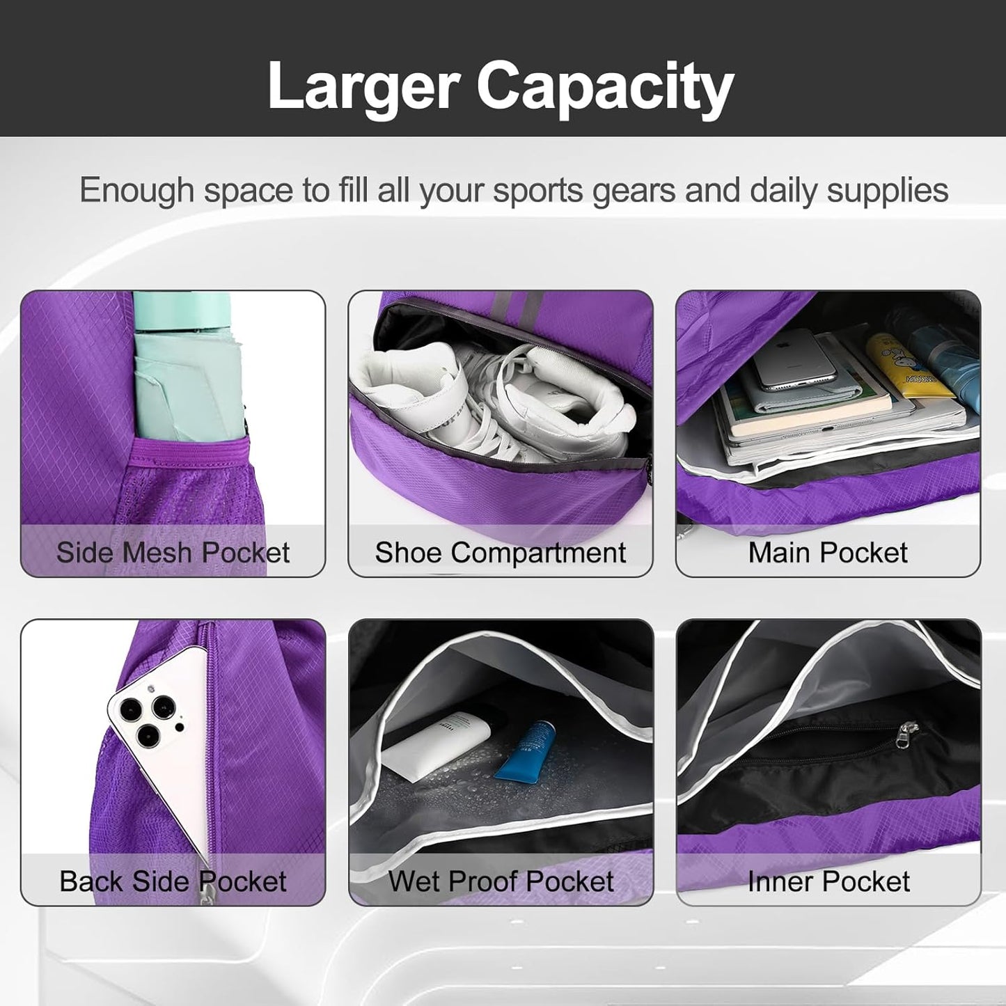 Sports Drawstring Backpack - Swim Gym Bag for Women and Men | String Bag with Shoes Compartment & Wet Proof Pocket, Adjustable Wider Shoulder Strap, For Soccer, Basketball