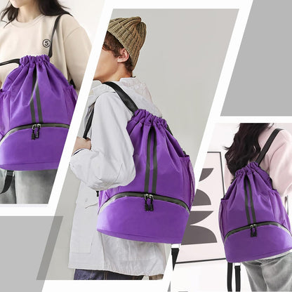 Sports Drawstring Backpack - Swim Gym Bag for Women and Men | String Bag with Shoes Compartment & Wet Proof Pocket, Adjustable Wider Shoulder Strap, For Soccer, Basketball