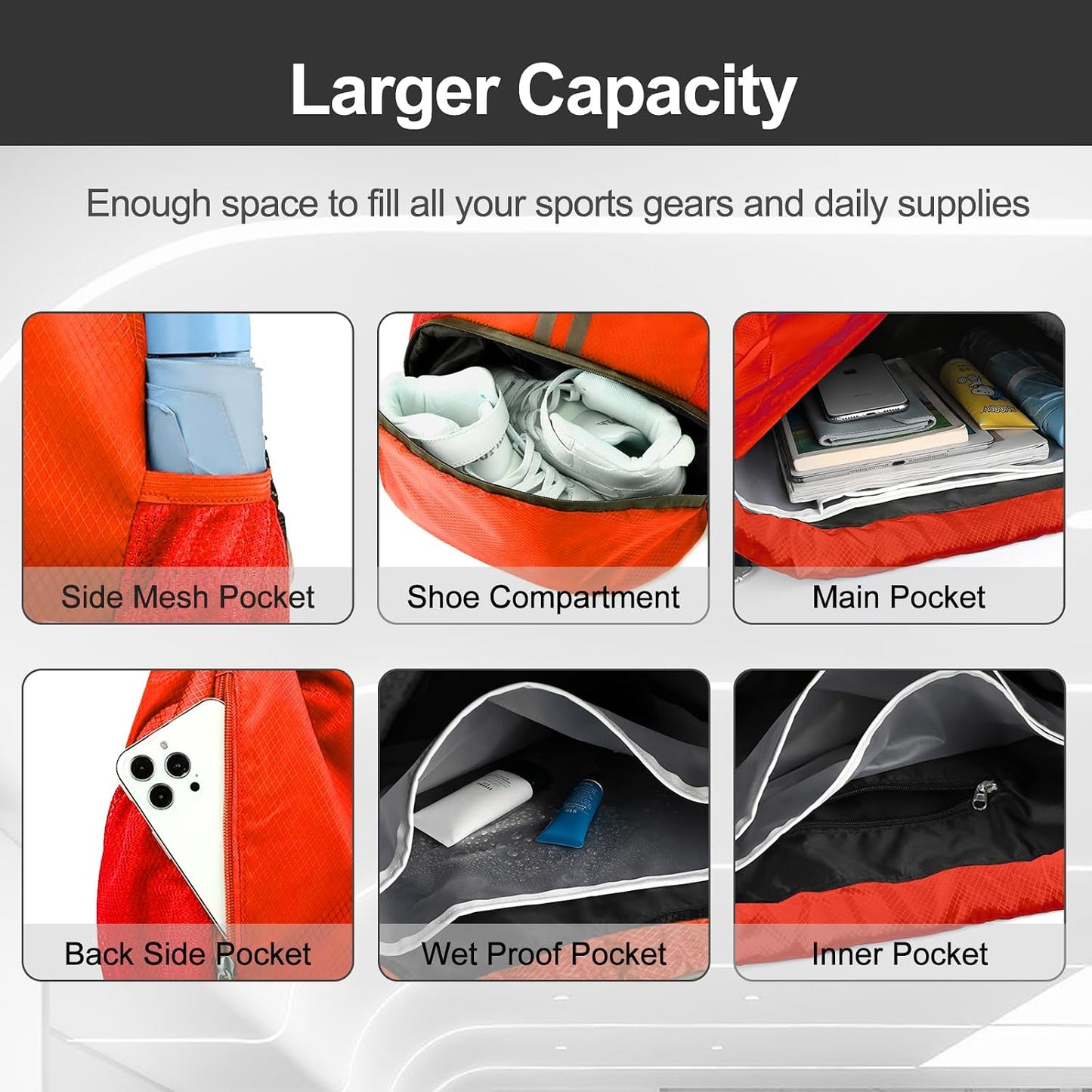Sports Drawstring Backpack - Swim Gym Bag for Women and Men | String Bag with Shoes Compartment & Wet Proof Pocket, Adjustable Wider Shoulder Strap, For Soccer, Basketball