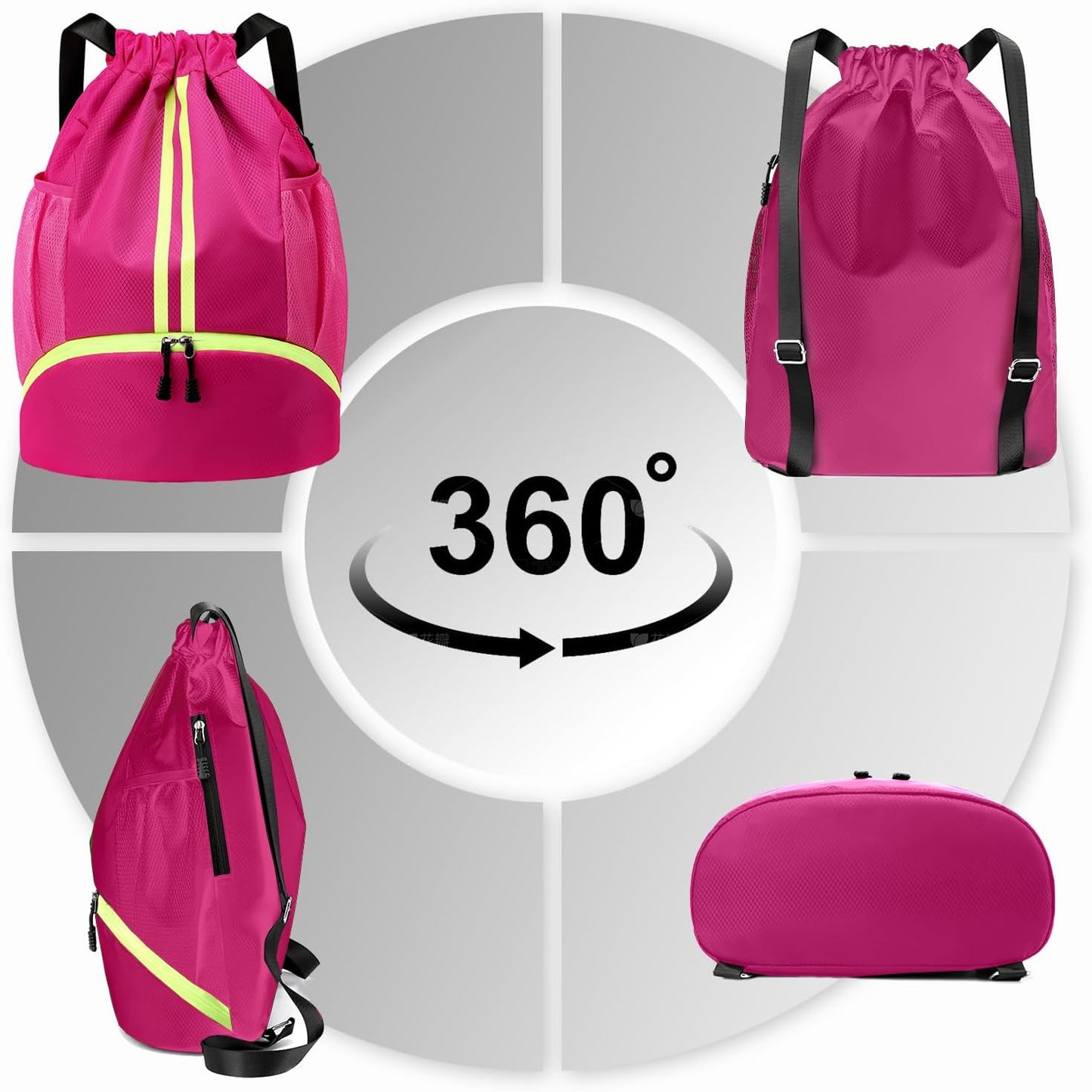 Sports Drawstring Backpack - Swim Gym Bag for Women and Men | String Bag with Shoes Compartment & Wet Proof Pocket, Adjustable Wider Shoulder Strap, For Soccer, Basketball